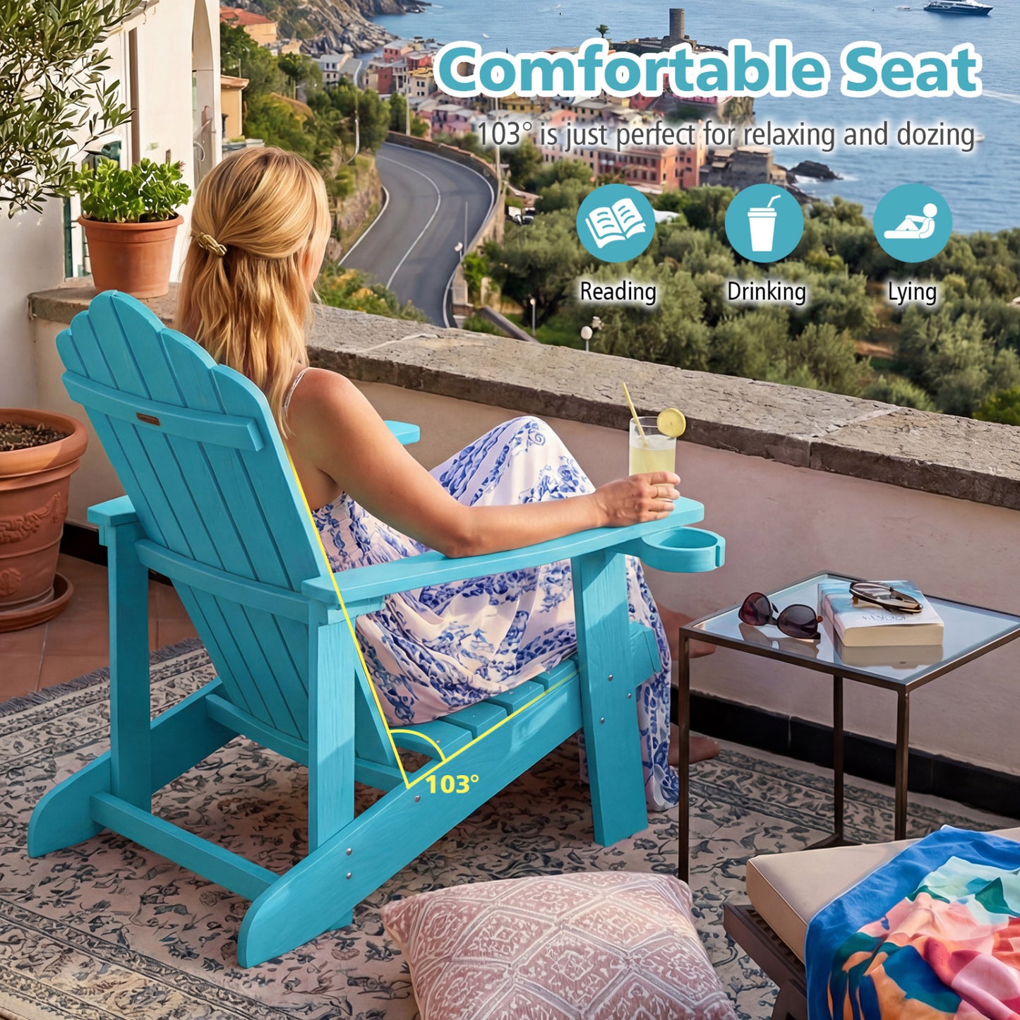 Outdoor Adirondack Chair, Weather Resistant HIPS, With Cup Holder, Turquoise Adirondack Chairs at Gallery Canada