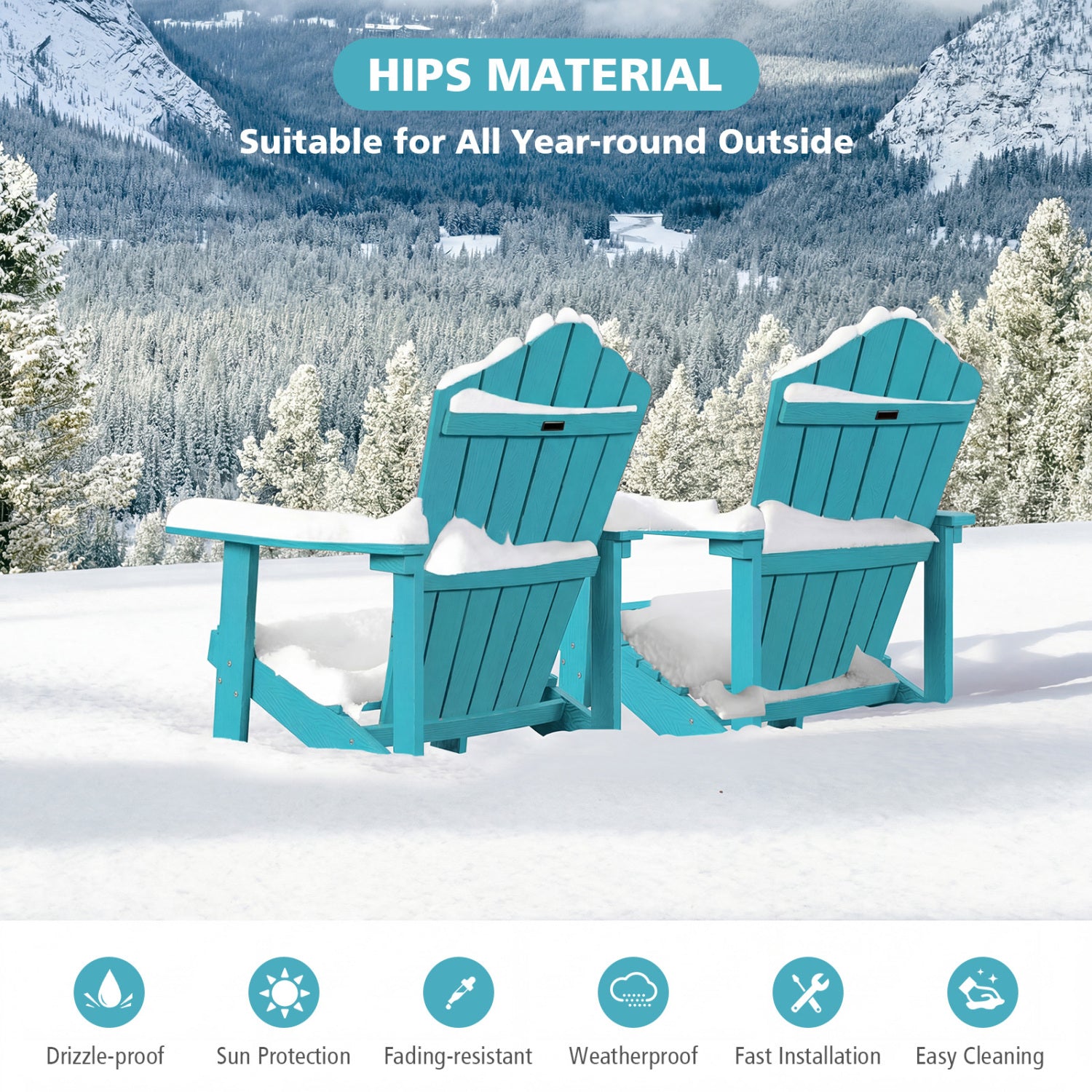 Outdoor Adirondack Chair, Weather Resistant HIPS, With Cup Holder, Turquoise Adirondack Chairs at Gallery Canada