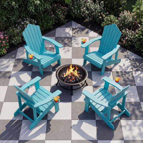 Outdoor Adirondack Chair, Weather Resistant HIPS, With Cup Holder, Turquoise