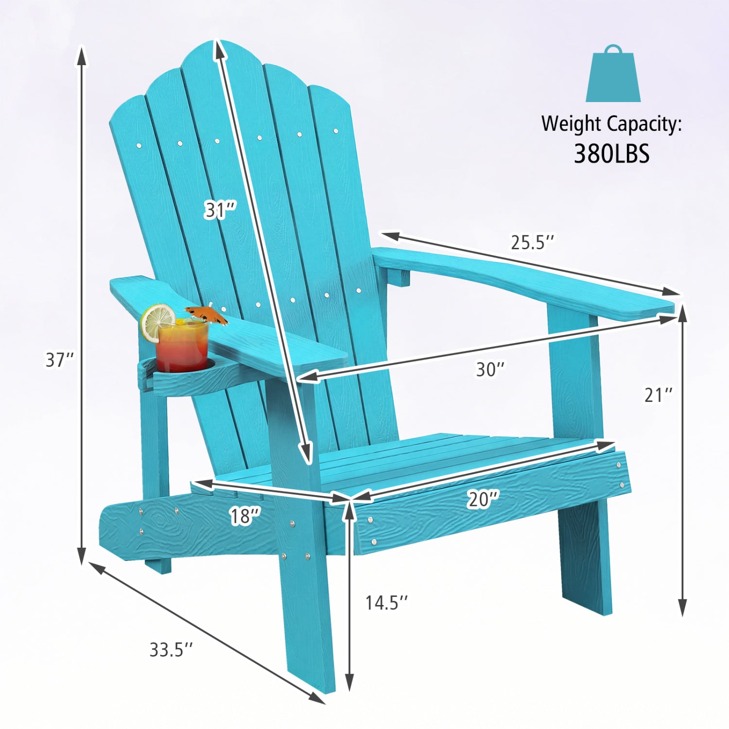 Outdoor Adirondack Chair, Weather Resistant HIPS, With Cup Holder, Turquoise Adirondack Chairs at Gallery Canada