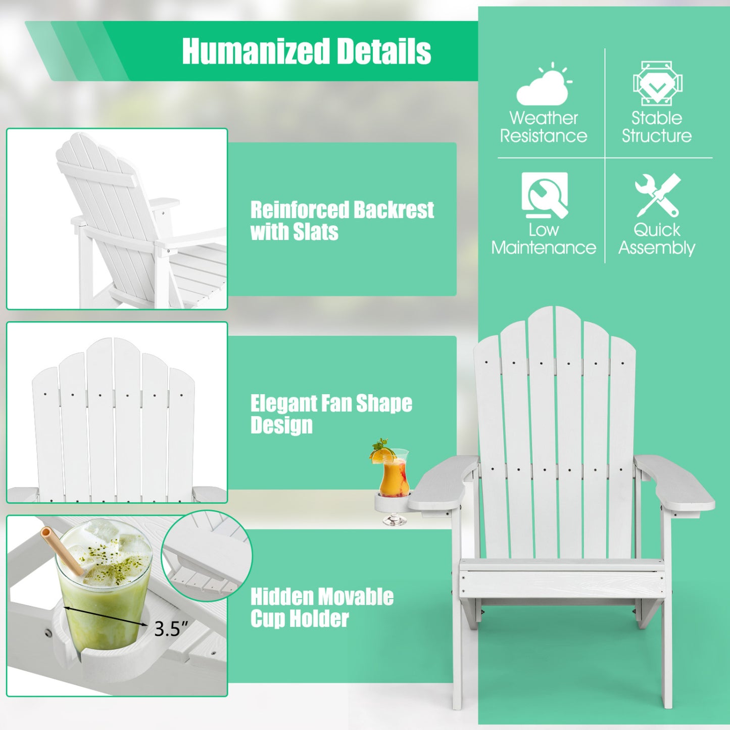 Weather Resistant HIPS Outdoor Adirondack Chair, White Adirondack Chairs at Gallery Canada