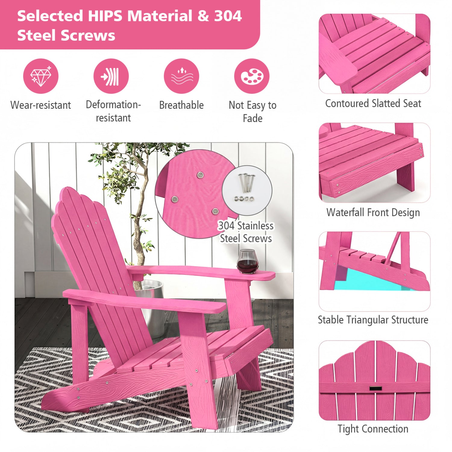 Outdoor Adirondack Chair, Weather Resistant HIPS, Pink Adirondack Chairs at Gallery Canada