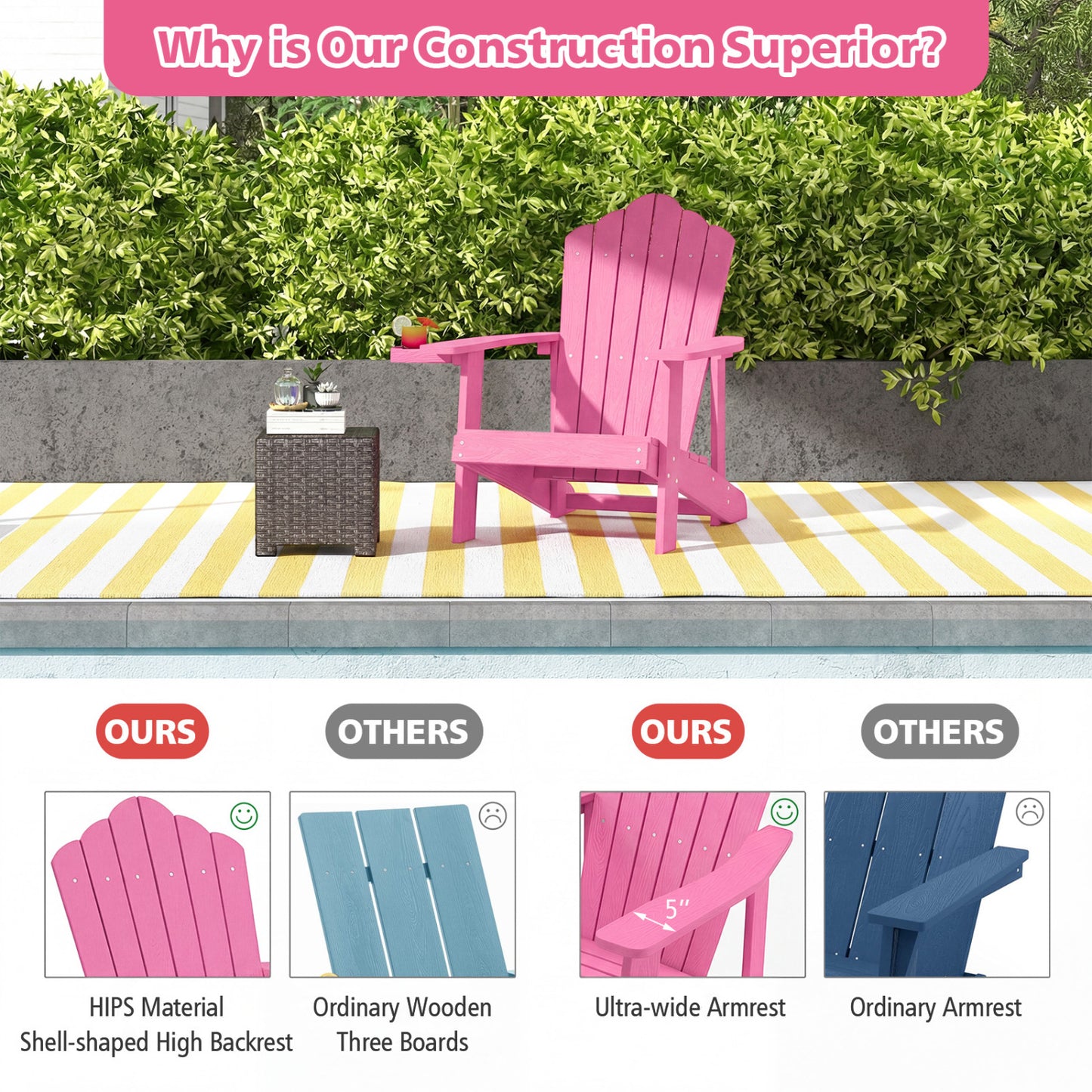 Outdoor Adirondack Chair, Weather Resistant HIPS, Pink Adirondack Chairs at Gallery Canada