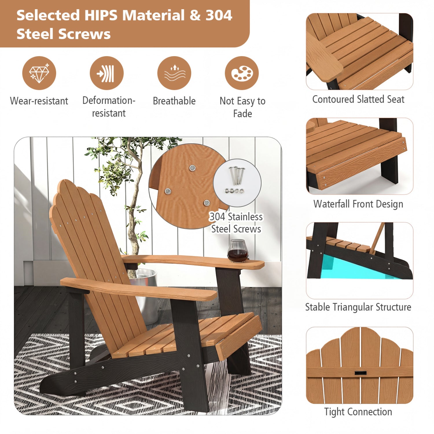 Weather Resistant HIPS Outdoor Adirondack Chair With Cup Holder, Brown Adirondack Chairs at Gallery Canada