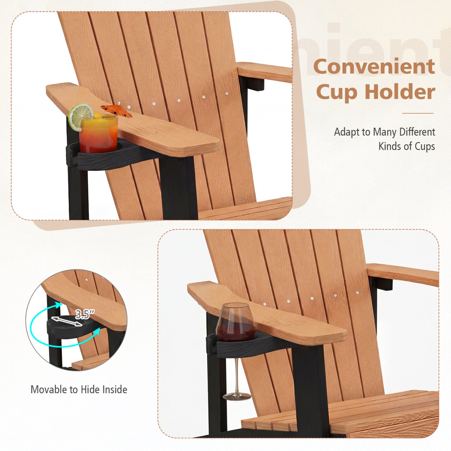 Weather Resistant HIPS Outdoor Adirondack Chair With Cup Holder, Brown Adirondack Chairs at Gallery Canada