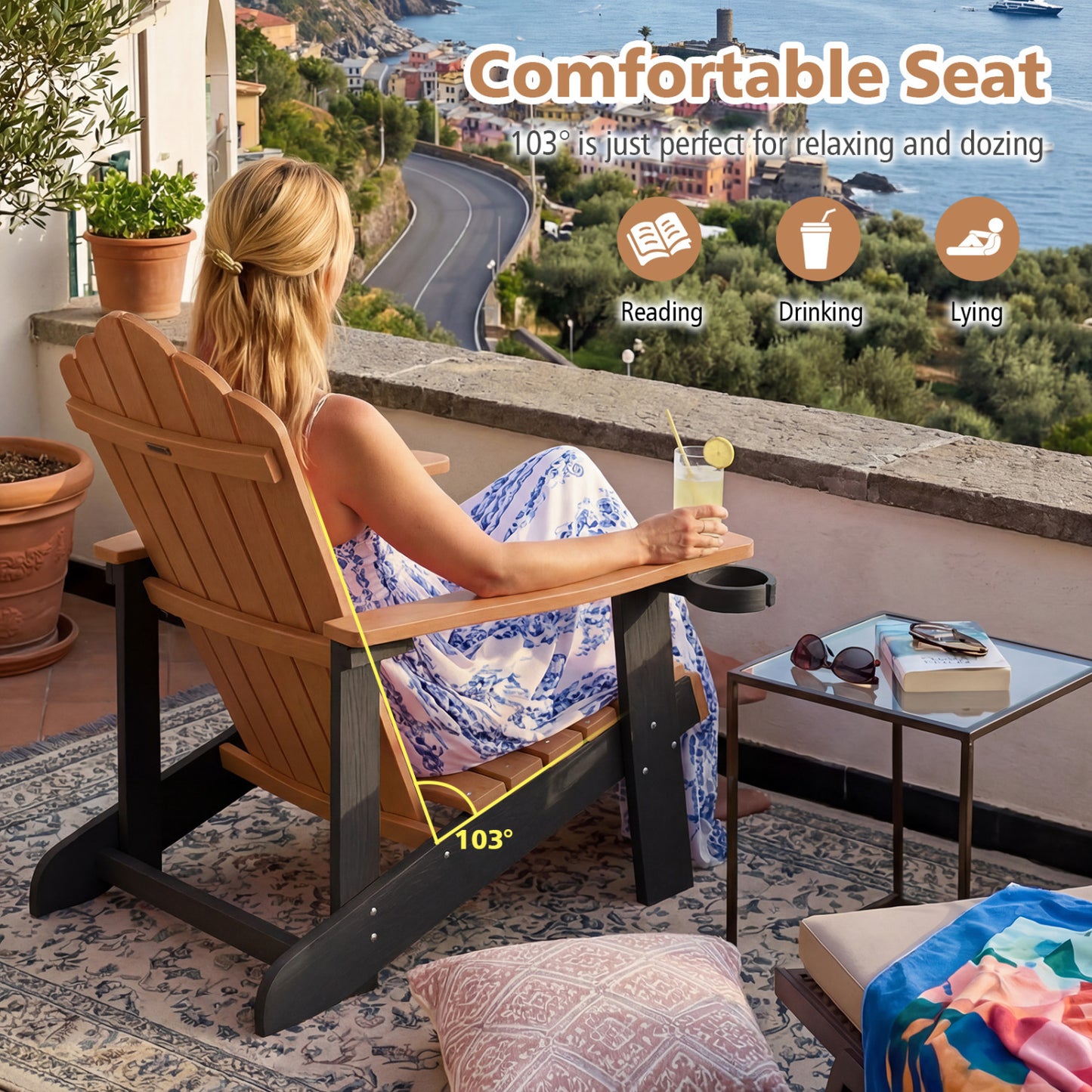 Weather Resistant HIPS Outdoor Adirondack Chair With Cup Holder, Brown Adirondack Chairs at Gallery Canada