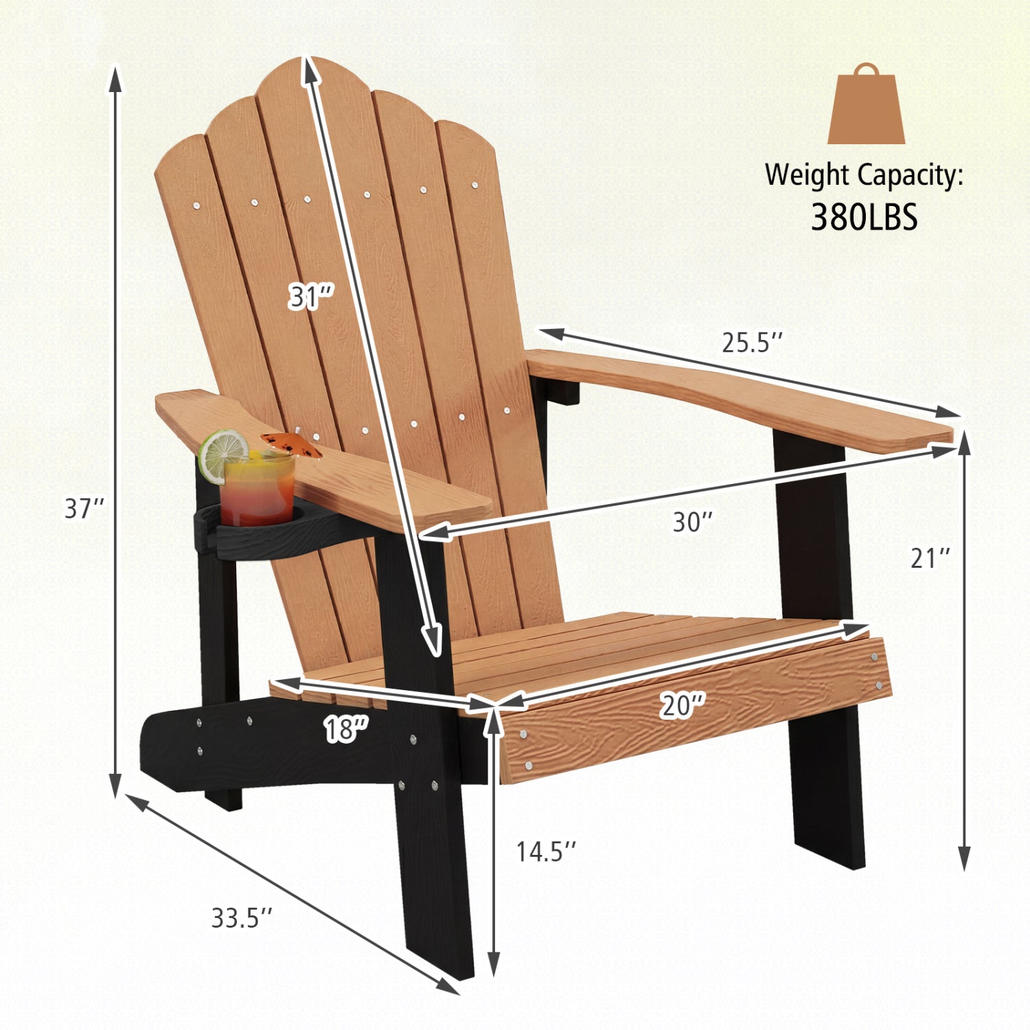 Weather Resistant HIPS Outdoor Adirondack Chair With Cup Holder, Brown Adirondack Chairs at Gallery Canada