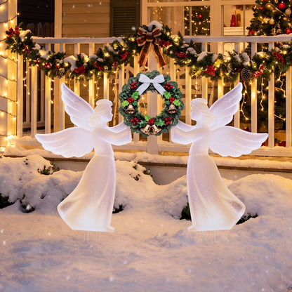 PVC Christmas Angel Decoration And Wreath Set, Pink