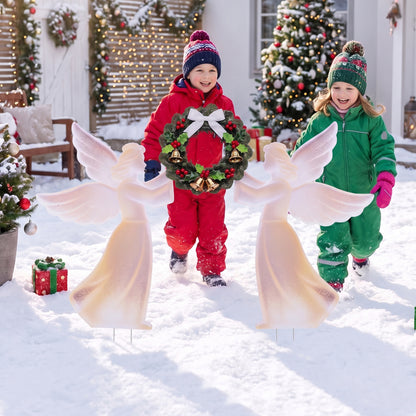 PVC Christmas Angel Decoration And Wreath Set, Pink