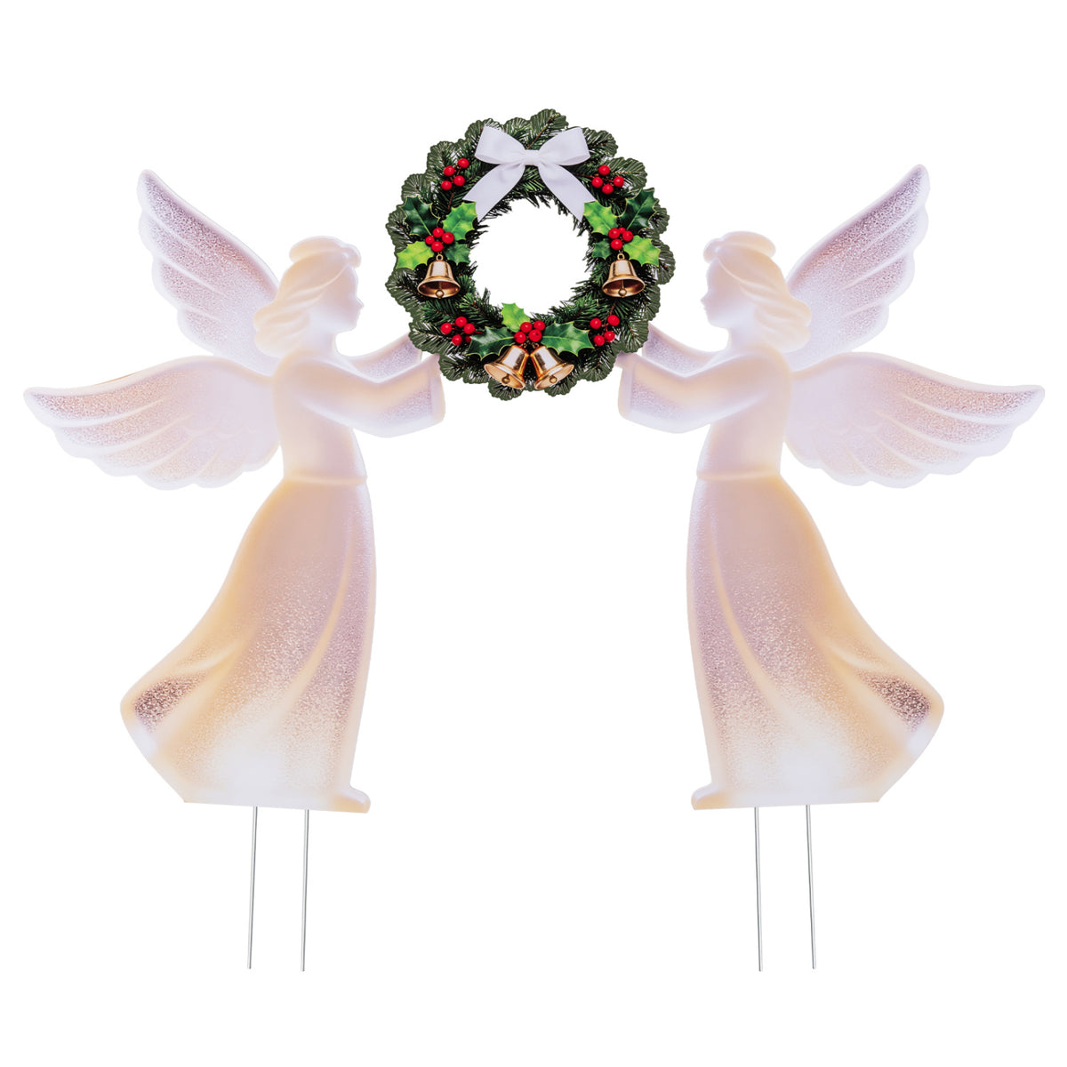 PVC Christmas Angel Decoration And Wreath Set, Pink