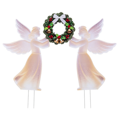 PVC Christmas Angel Decoration And Wreath Set, Pink