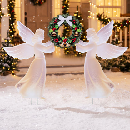 PVC Christmas Angel Decoration And Wreath Set, Pink