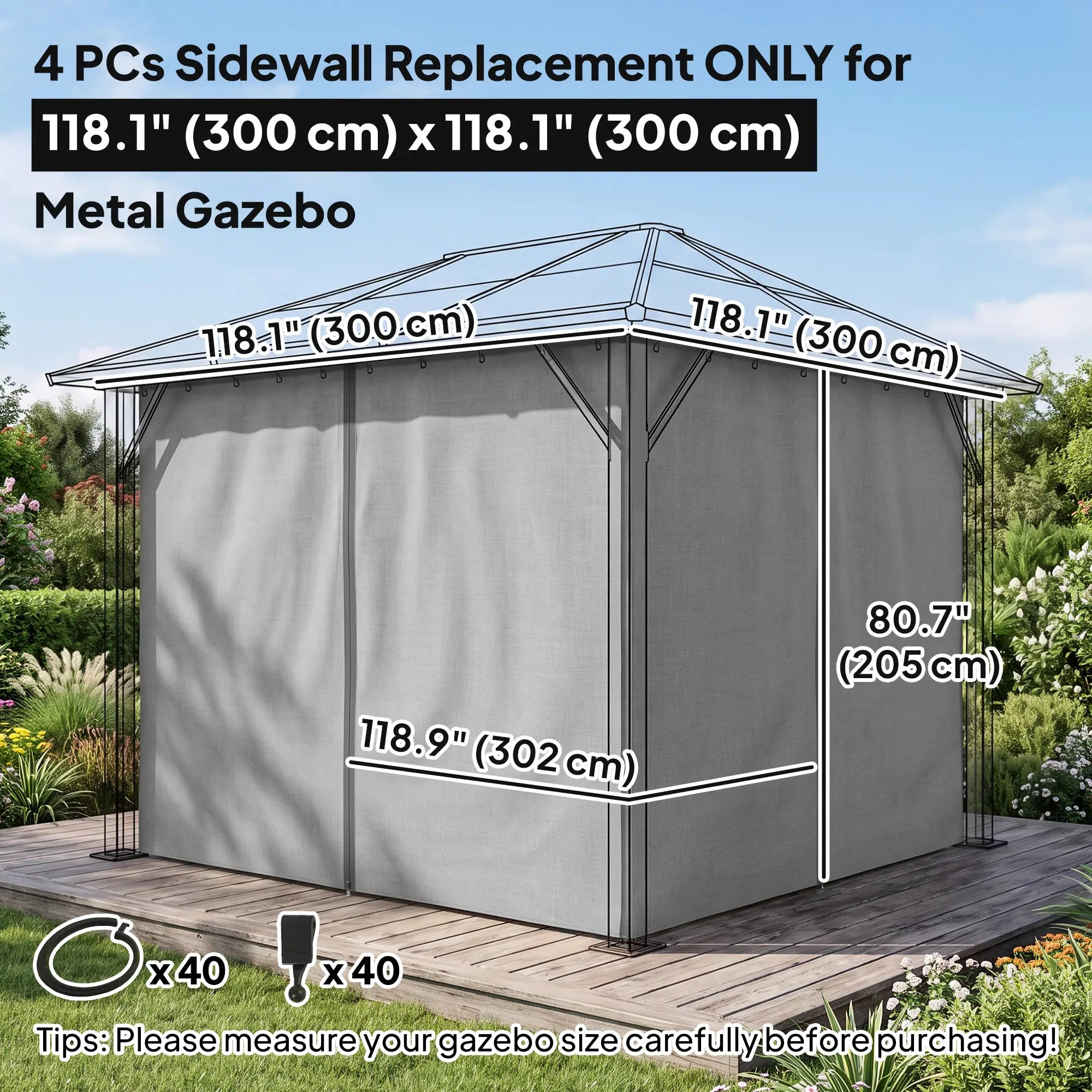 Universal Gazebo Curtains 10' x 10', 4 Panel Sidewall Privacy, Light Grey Gazebo Sidewalls at Gallery Canada