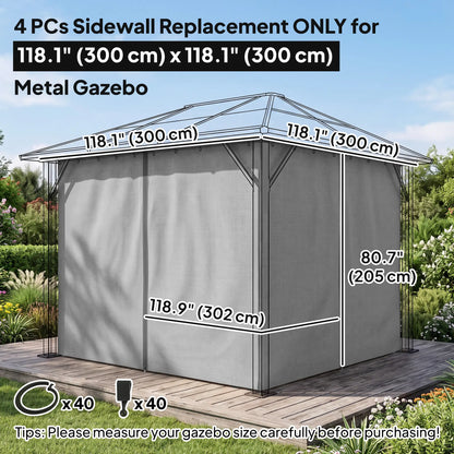 Universal Gazebo Curtains 10' x 10', 4 Panel Sidewall Privacy, Light Grey Gazebo Sidewalls at Gallery Canada
