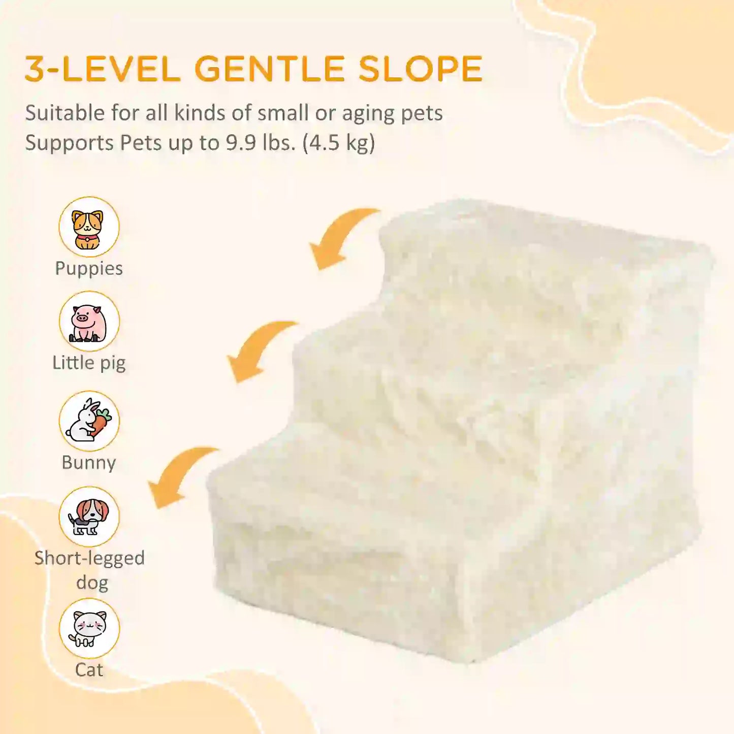 3-Step Dog Ramp for Sofa, Bed, Couch, Removable Cover, Beige Dog Stairs at Gallery Canada