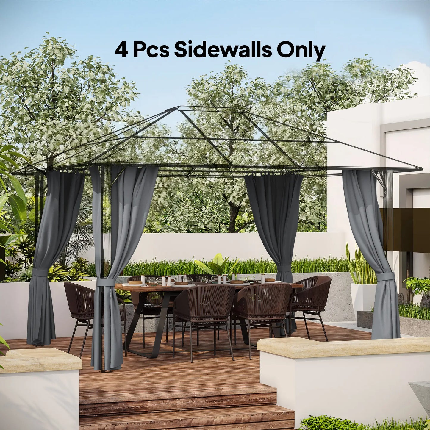 Gazebo Replacement Sidewalls, 4-Panel Privacy Wall, 10' x 12', Dark Grey