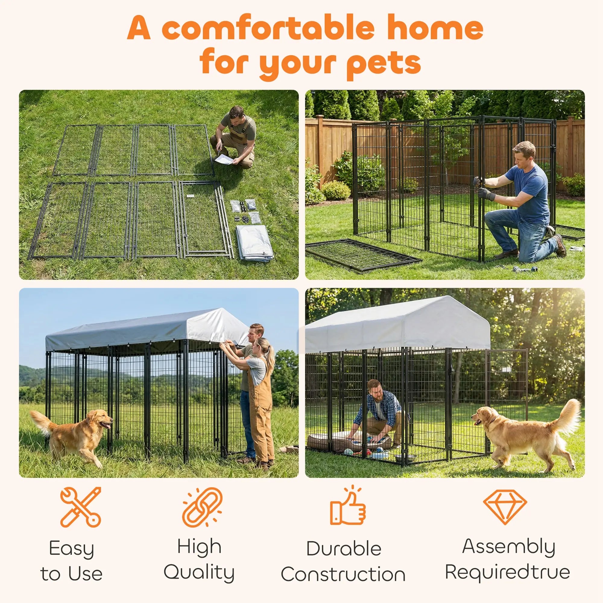 Outdoor Dog Kennel With Roof, 8' x 4' x 6', Heavy Duty Welded Wire Playpen Dog Kennels at Gallery Canada