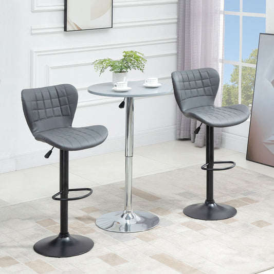 Bar Stools Set of 2 Adjustable Height Swivel Bar Chairs in PU Leather with Backrest &; Footrest, Grey - Gallery Canada