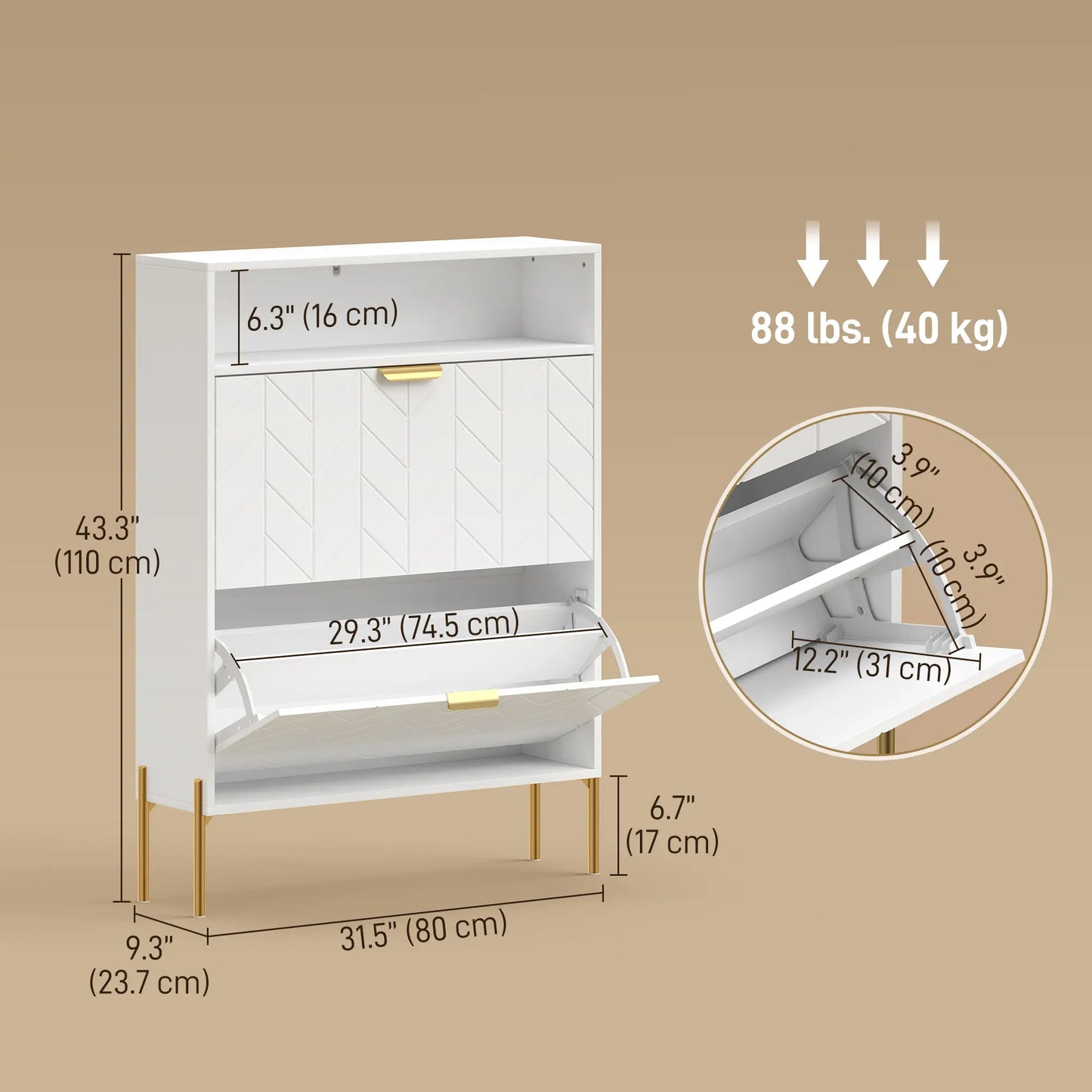 Modern Shoe Cabinet, 2 Flip Drawers, Adjustable Shelves, White Shoe Storage Cabinets & Racks at Gallery Canada