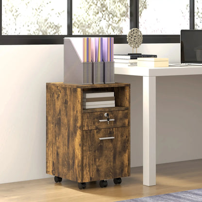 Small 2-Drawer Filing Cabinet, Lockable, on Wheels, Rustic Brown Office Cabinets & Cupboards at Gallery Canada