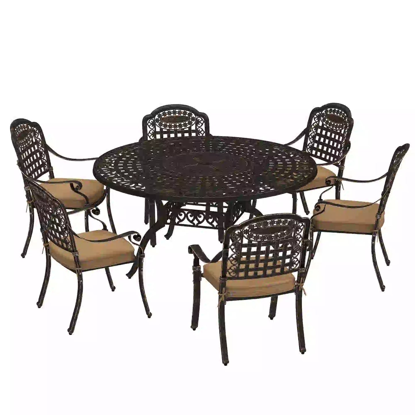 7-Piece Outdoor Dining Set, Aluminum Table and Chairs, 6-Person, Bronze Outdoor Dining Sets Bronze, Khaki at Gallery Canada