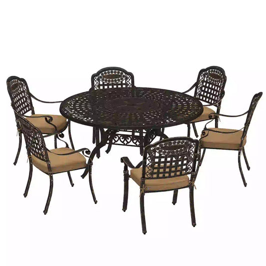 7-Piece Outdoor Dining Set, Aluminum Table and Chairs, 6-Person, Bronze Outdoor Dining Sets Bronze, Khaki at Gallery Canada