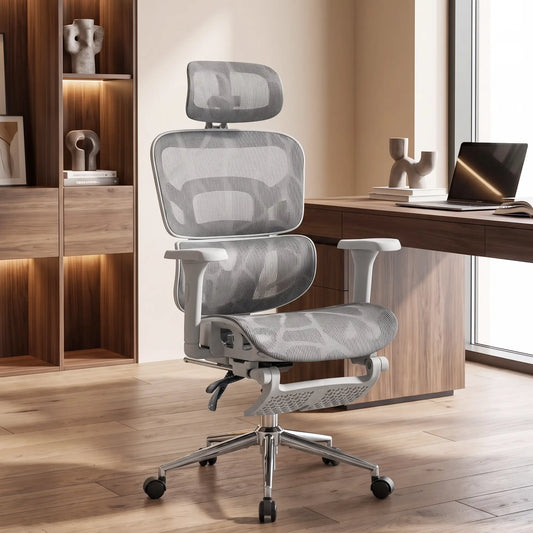 Ergonomic Office Chair, Mesh Reclining, Grey Task Chairs Grey at Gallery Canada