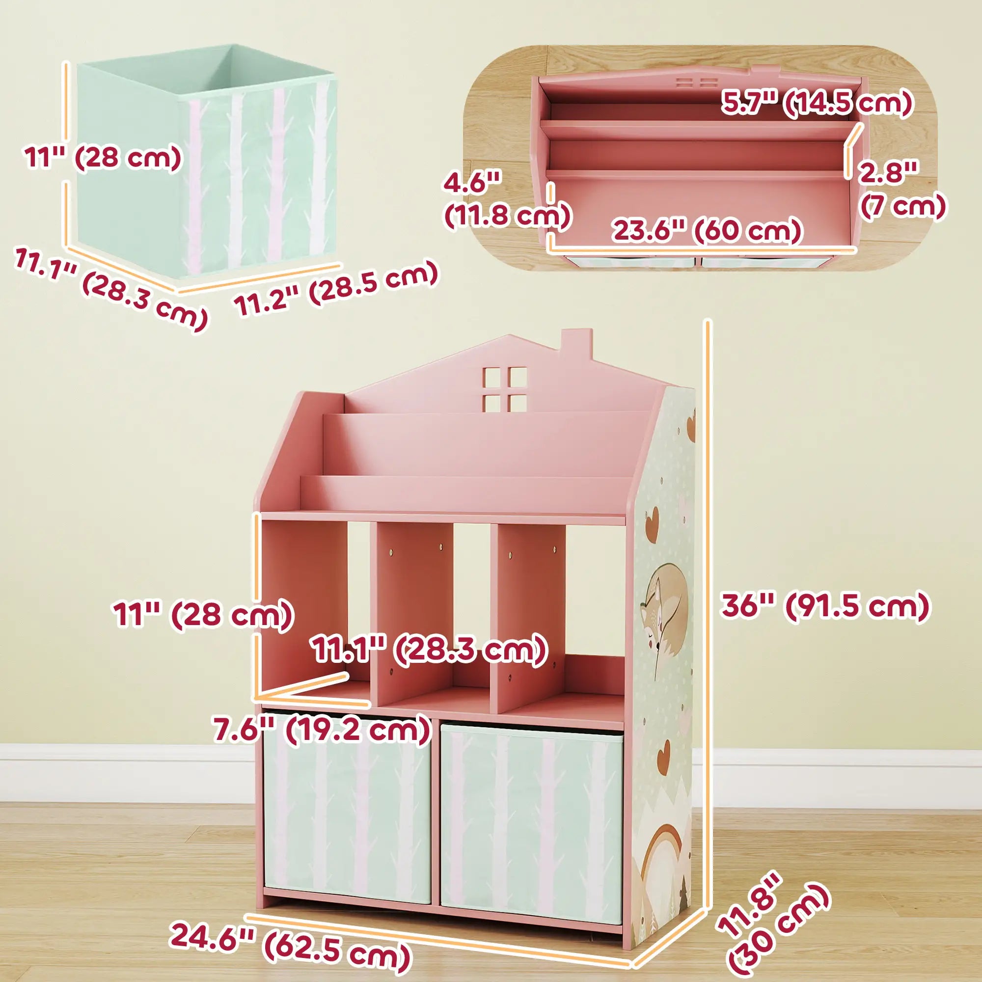 Kids Bookshelf With Storage, Toy Storage Unit, Pink Baby & Kids Storage at Gallery Canada