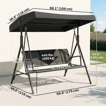 3-Seater Swing Chair, Covered Garden Hammock, A-Frame, Black Patio Swings with Stand at Gallery Canada