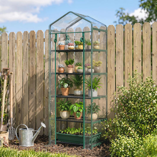 5 Tier Mini Greenhouse, Portable, Transparent, 27.25" x 19.25" x 76", Clear Portable Greenhouses Clear, Dark Green at Gallery Canada