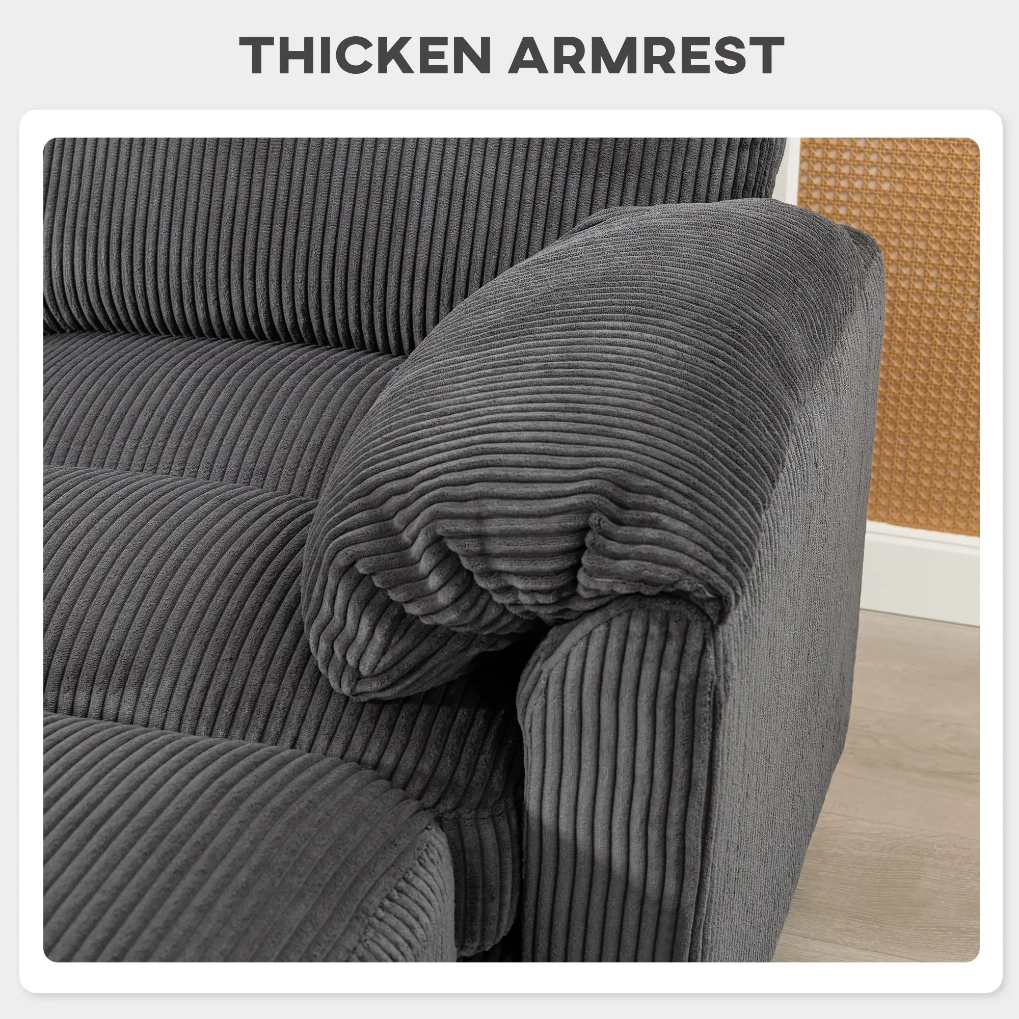 Modular Sectional Sofa, Oversized U-Shaped, Spring Cushion, Corduroy, Charcoal Grey 3-Seater Sofas at Gallery Canada