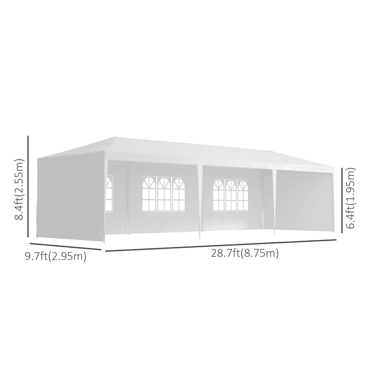 10' x 29' Party Tent, Canopy with Sidewalls, Transparent Windows, White Canopy Tents White at Gallery Canada