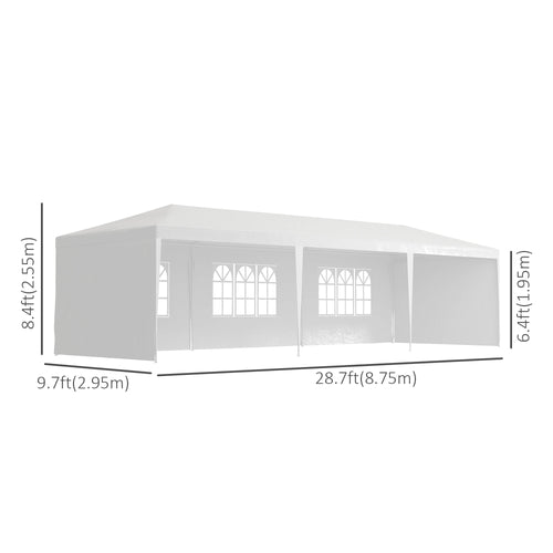 10' x 29' Party Tent, Canopy with Sidewalls, Transparent Windows, White