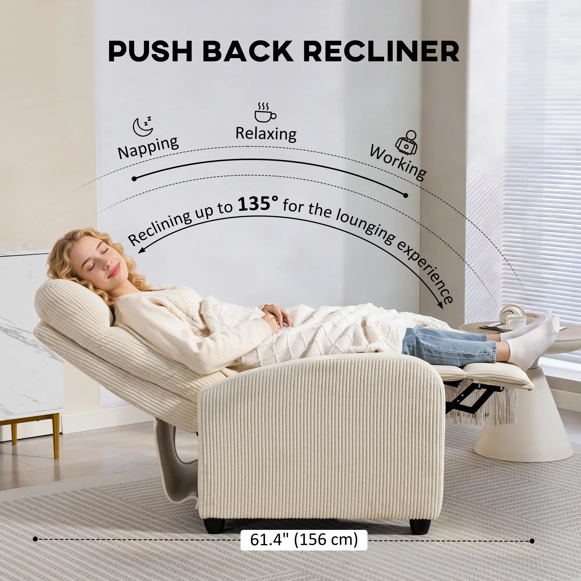 Manual Fabric Recliner Chair, Single Reclining Sofa, Padded Seat, Beige Sofas & Reclining Chairs at Gallery Canada
