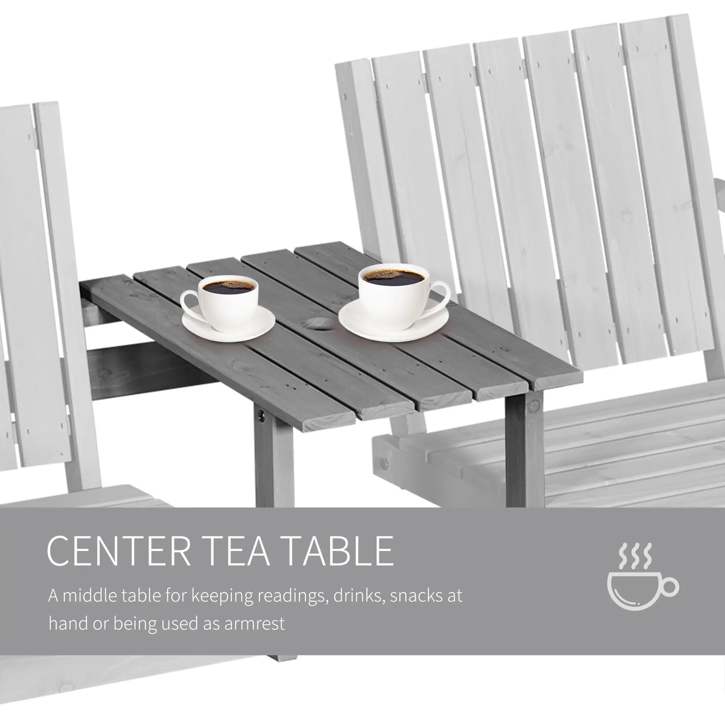 2-Seater Outdoor Bench with Table, Wooden Garden Bench, Grey Outdoor Benches at Gallery Canada