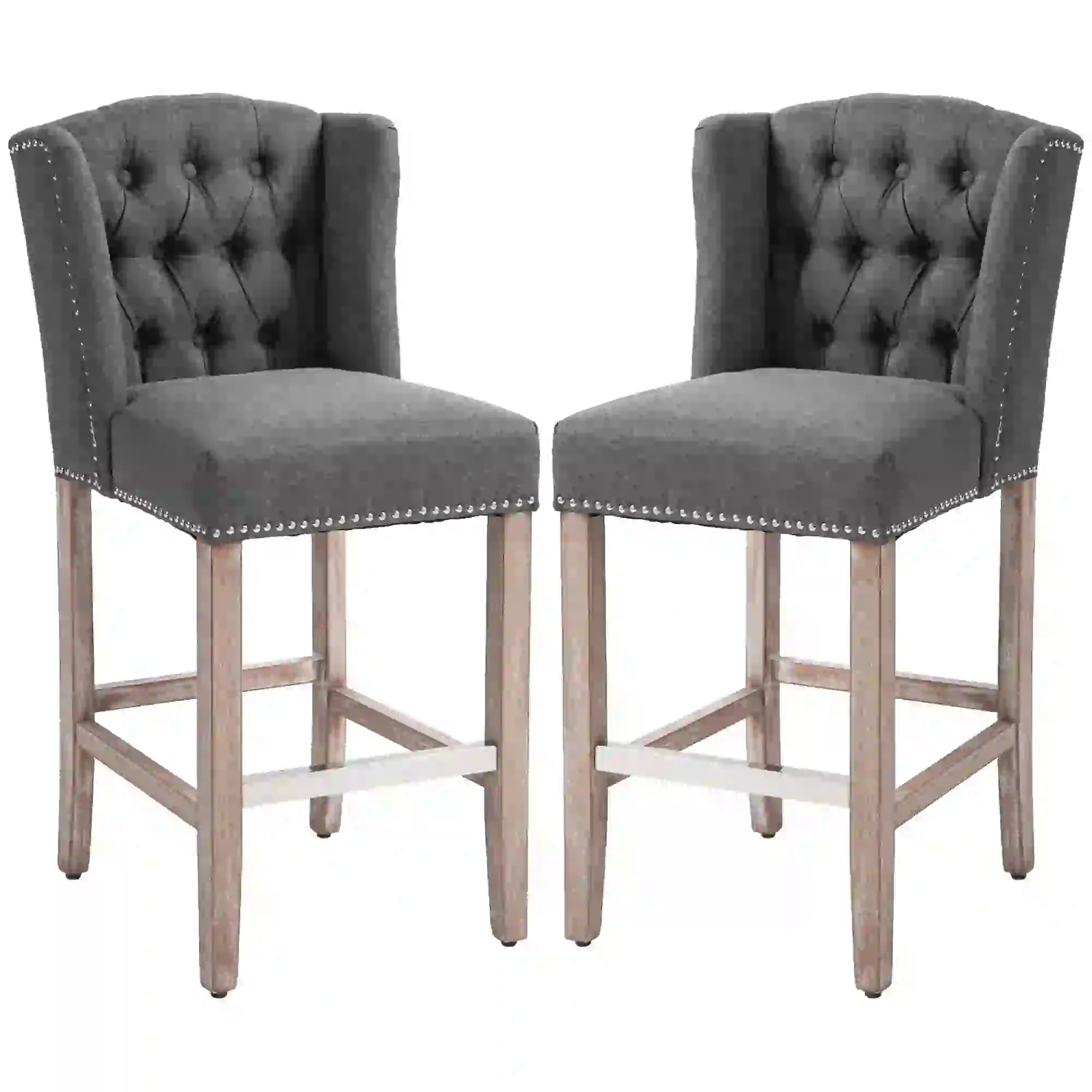 Counter Height Bar Stools Set of 2, Upholstered, Charcoal Grey Bar Stools Charcaol Grey at Gallery Canada