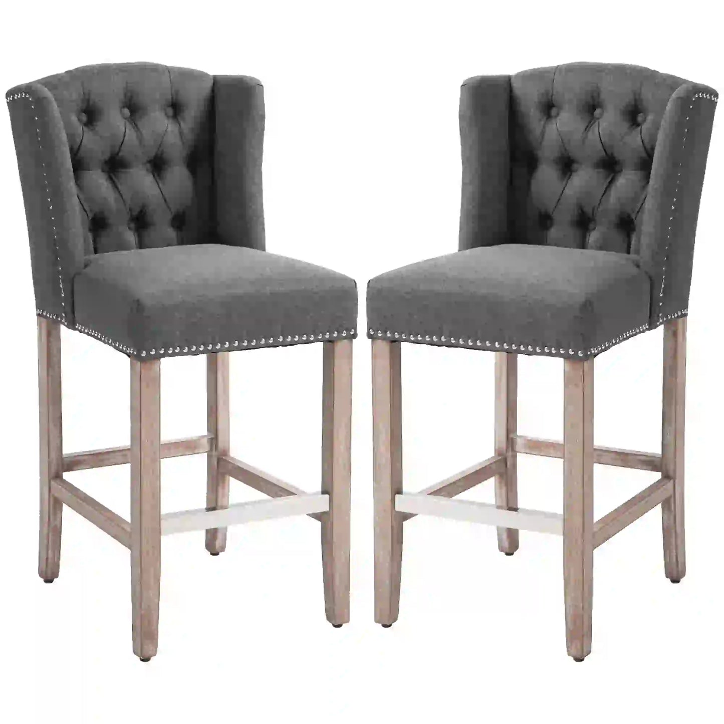 Counter Height Bar Stools Set of 2, Upholstered, Charcoal Grey Bar Stools Charcaol Grey at Gallery Canada