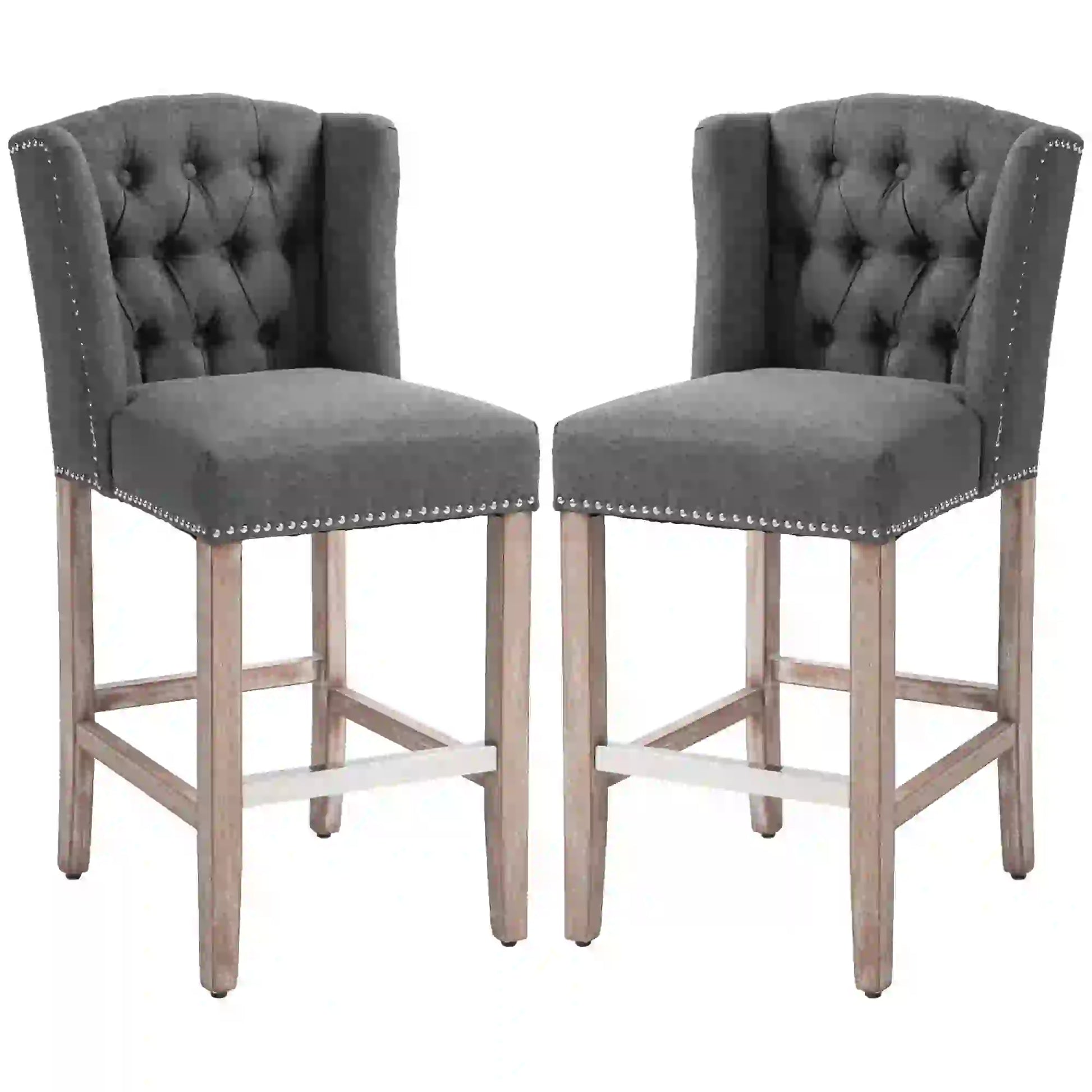 Counter Height Bar Stools Set of 2, Upholstered, Charcoal Grey Bar Stools Charcaol Grey at Gallery Canada