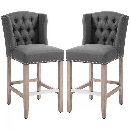 Counter Height Bar Stools Set of 2, Upholstered, Charcoal Grey Bar Stools Charcaol Grey at Gallery Canada