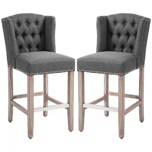 Counter Height Bar Stools Set of 2, Upholstered, Charcoal Grey