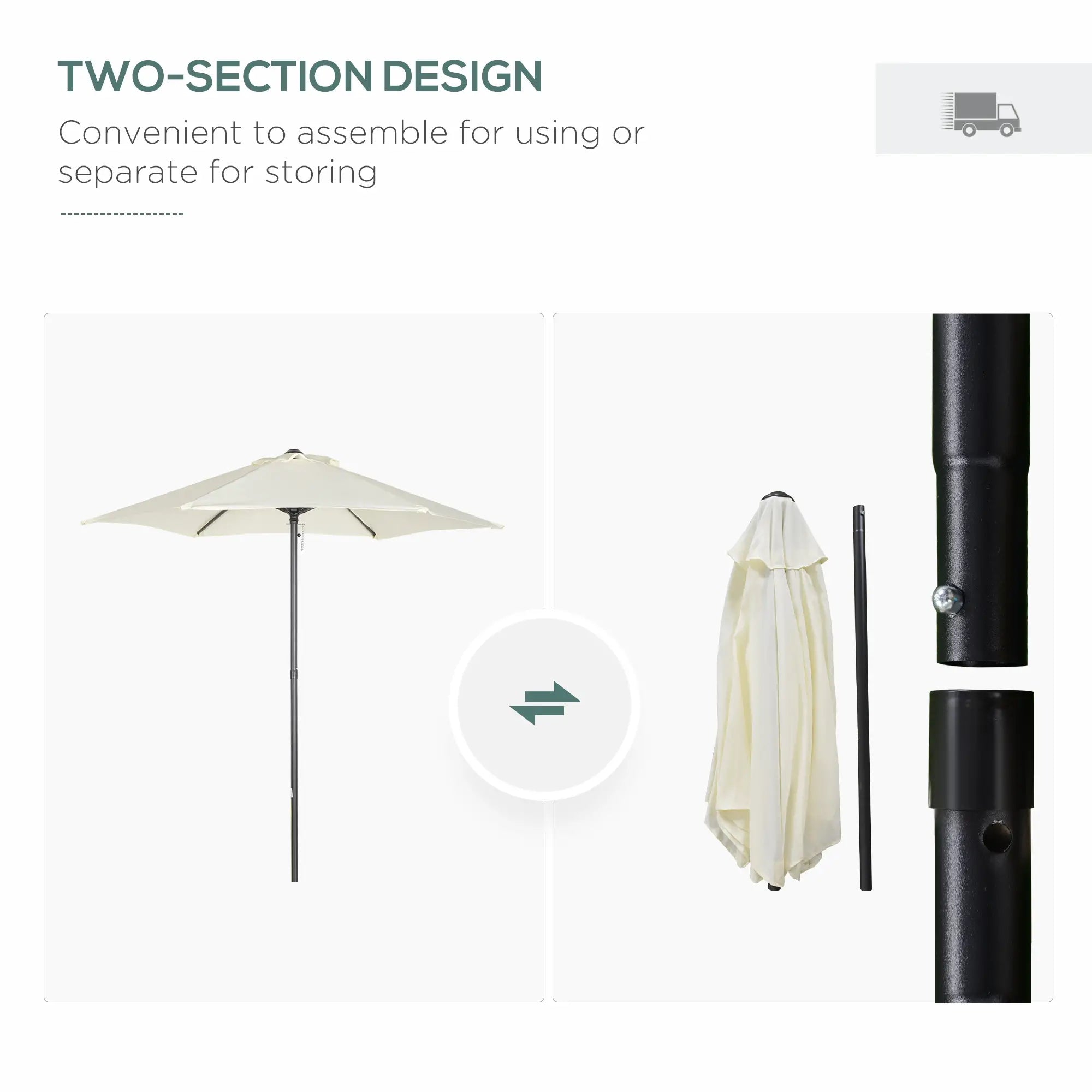 6.6FT Patio Umbrella, 6 Ribs, Cream White Sun Umbrellas at Gallery Canada