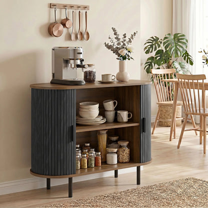 Wood Grain Sideboard With Curved Tambour Doors, Brown