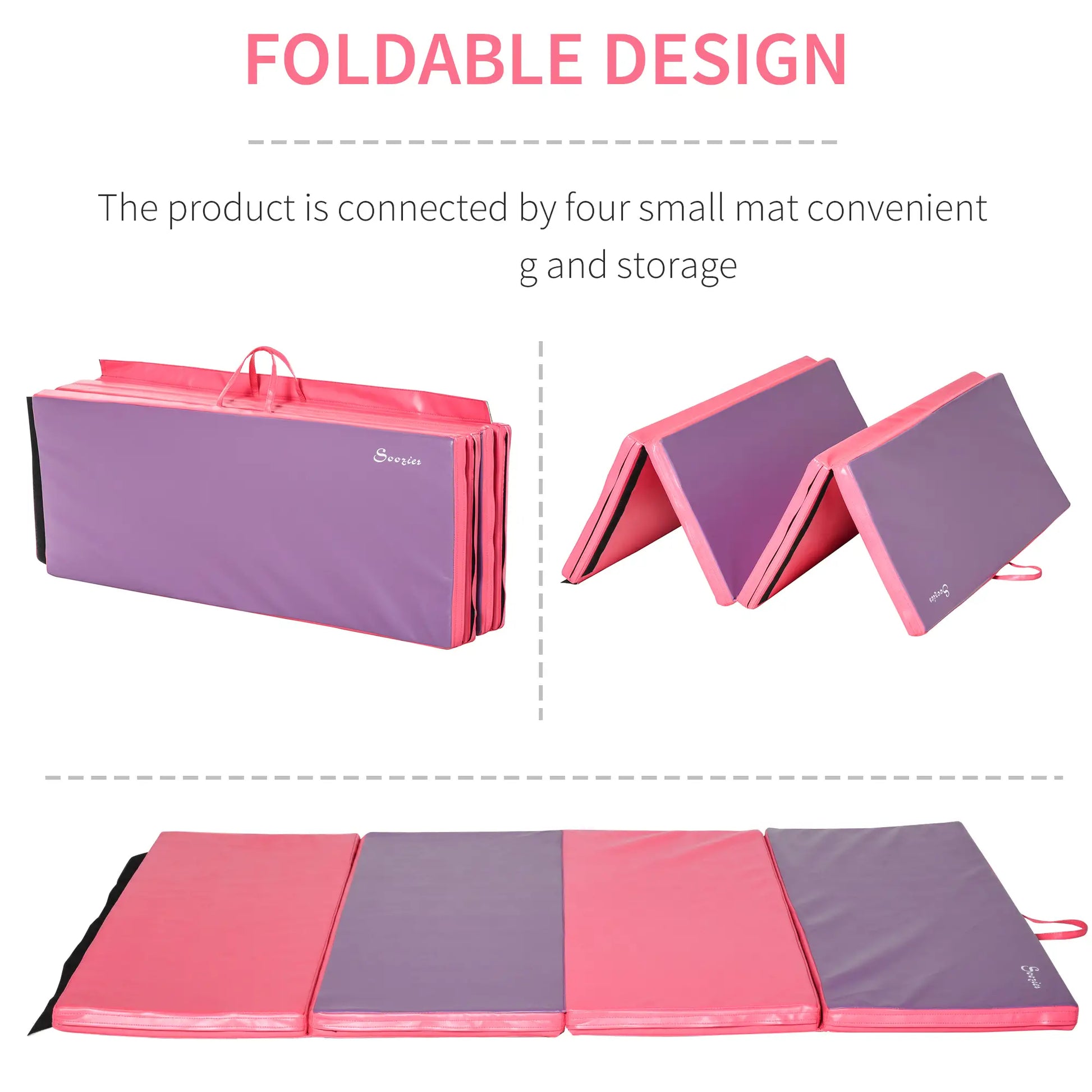 4'x6'x2'' Folding Gymnastics Tumbling Mat, Exercise Mat with Carrying Handles for Yoga, MMA, Martial Arts, Stretching, Core Workouts, Pink and Purple Gymnastics Mats at Gallery Canada