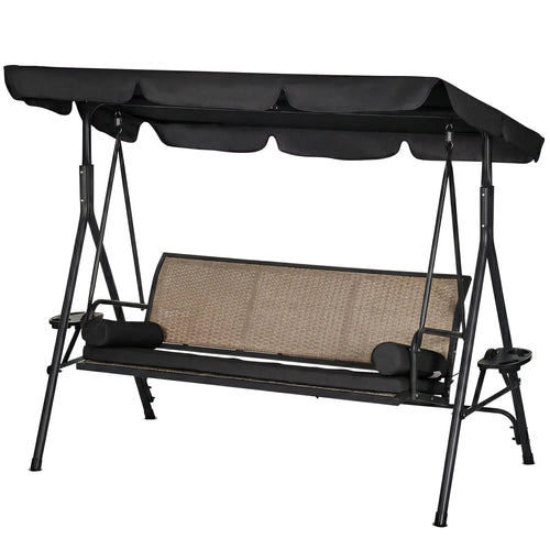 Outdoor 3-Seat Porch Swing, Rattan Seat, Removable Cushion