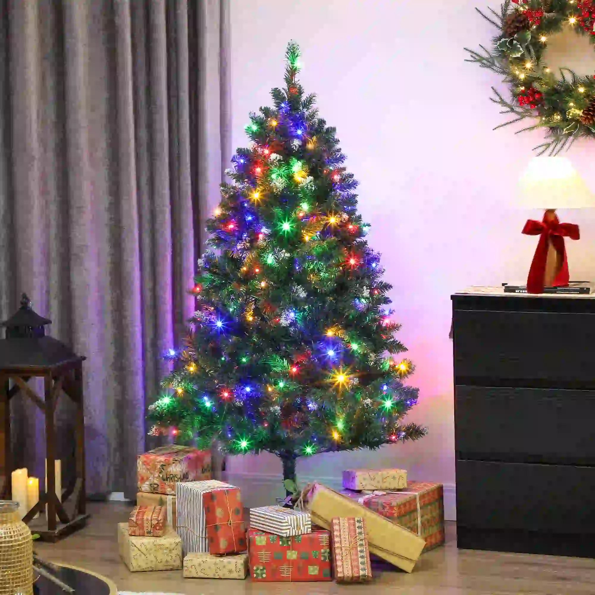 5 ft Frosted Prelit Christmas Tree, Dual Colour LED Light, Hinged, Easy Assembly, Dual Colour Pre Lit Christmas Trees at Gallery Canada