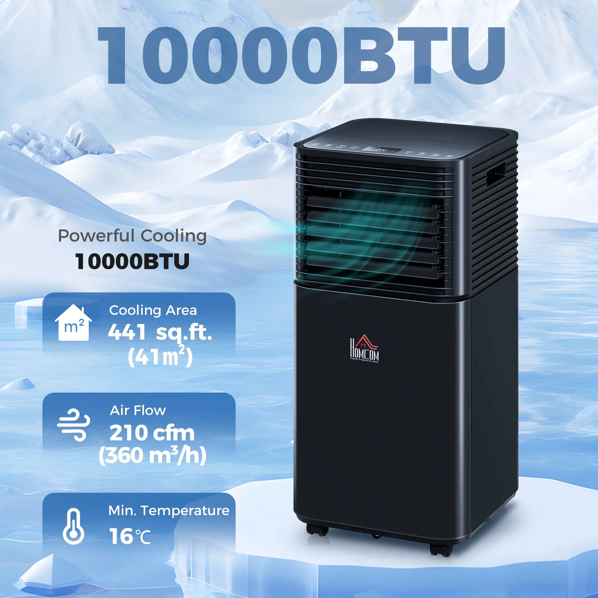 10000 BTU Portable Air Conditioner, Fan, Dehumidifier, Remote, 24H Timer, Black Air Conditioner at Gallery Canada