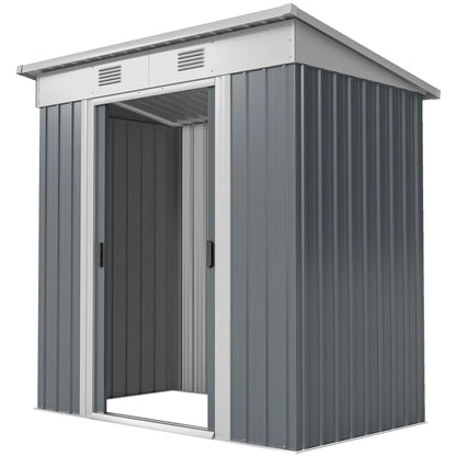 6' x 4' Metal Garden Shed, Lockable Sliding Doors, Vents, Grey