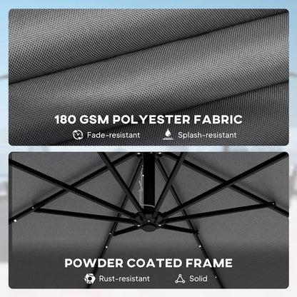 9.7ft Solar LED Cantilever Patio Umbrella, 32 LED Lights, Cross Base, Crank Handle, Dark Grey Offset Cantilever Umbrellas at Gallery Canada