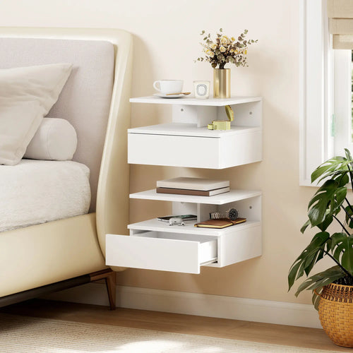Floating Nightstand Set of 2, Wall Mounted with Drawer, White