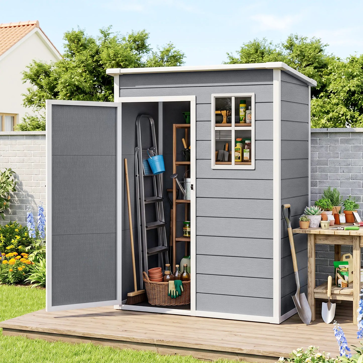 5 x 3FT Garden Shed, Outdoor Storage with Lockable Door, Window, Vent, Grey Sheds at Gallery Canada